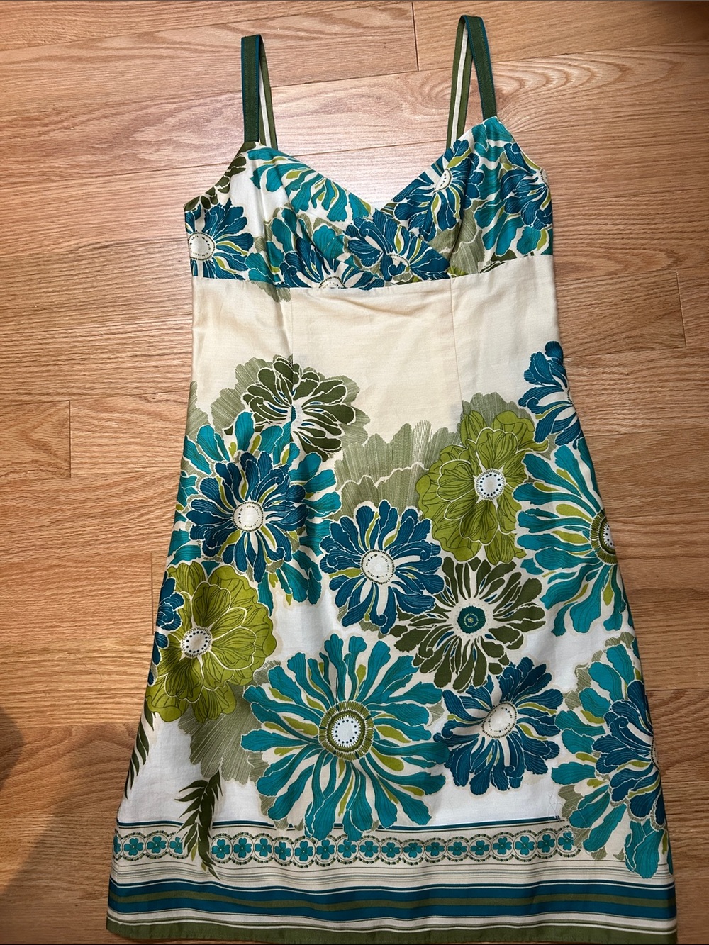 Ann Taylor Teal, Green & Cream Floral Mini Dress